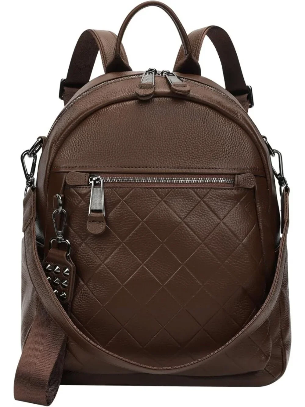 Stylish Quilted Genuine Leather Backpack Purse for Women - Multi-functional